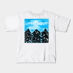 blue snow black tree fern watercolor painting Kids T-Shirt